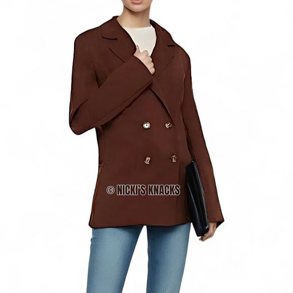 Joie Chocolate Brown Wool Blend Coat Mid Length Wool Jacket Peacoat Size S - Picture 11 of 12